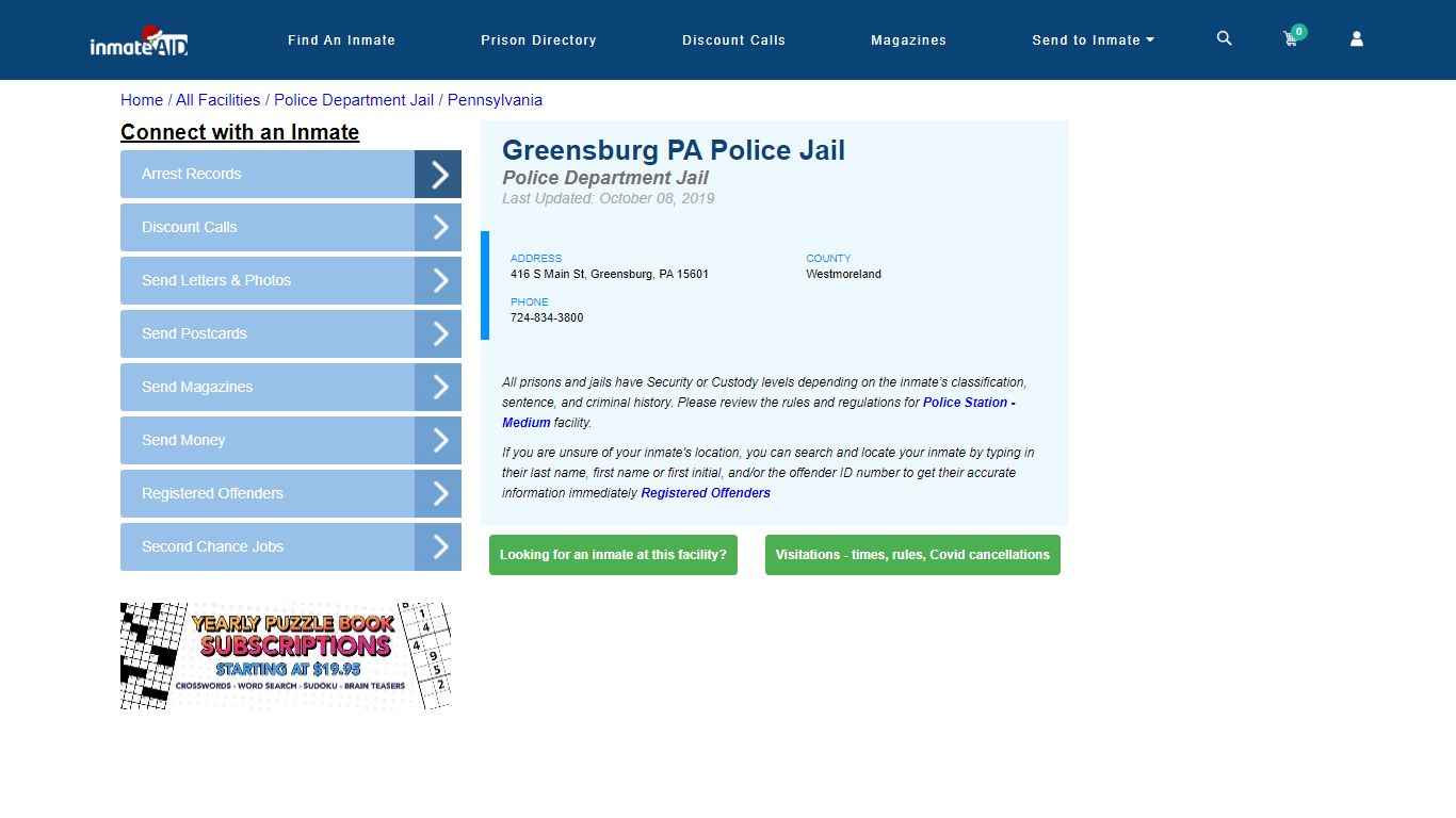 Greensburg PA Police Jail & Inmate Search - Greensburg, PA